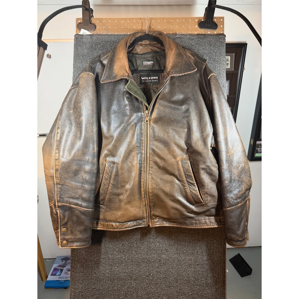 Wilsons Leather Bomber Jacket Mens L Brown Distressed Thinsulate 241018-001